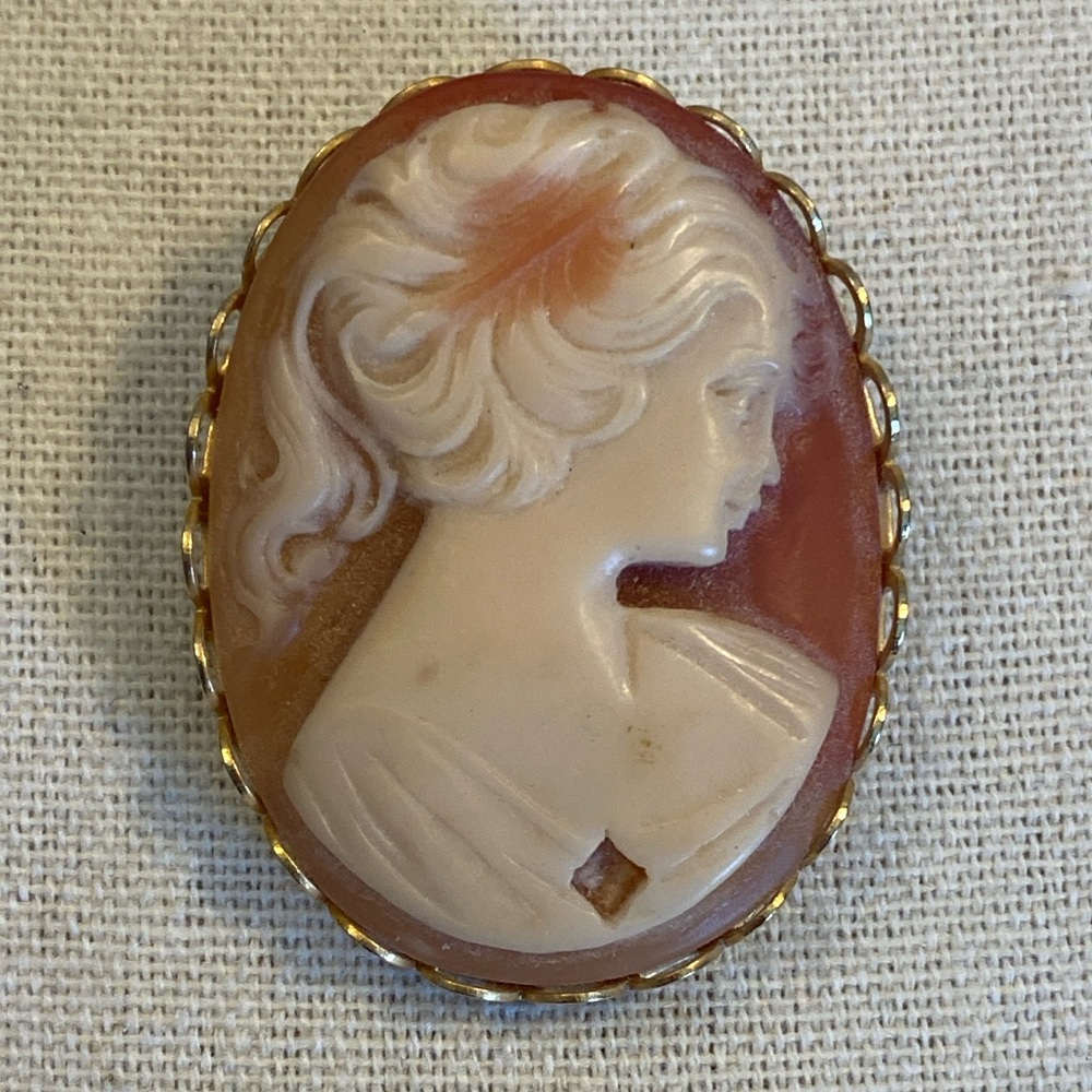 Vintage Cameo Gold and Cream Silhouette Brooch